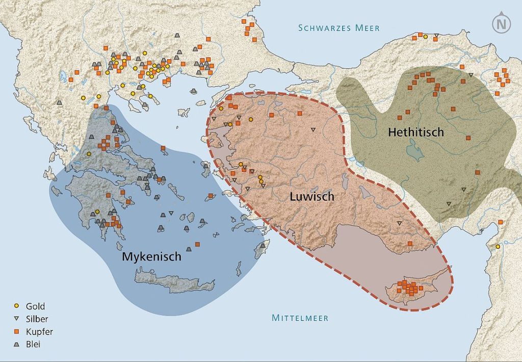 The Mycenaean culture of southern Greece and the Hittite culture of central-western Asia Minor has long been recognized. The Luwian sphere of influence lay in between Photo: Luwian Studies.