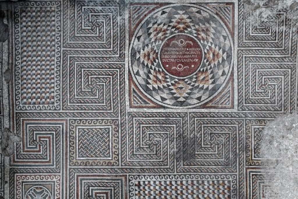 In an excavation of a Roman villa, a mosaic area of 600 square meters uncovered