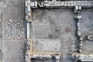 In an excavation of a Roman villa, a mosaic area of 600 square meters uncovered