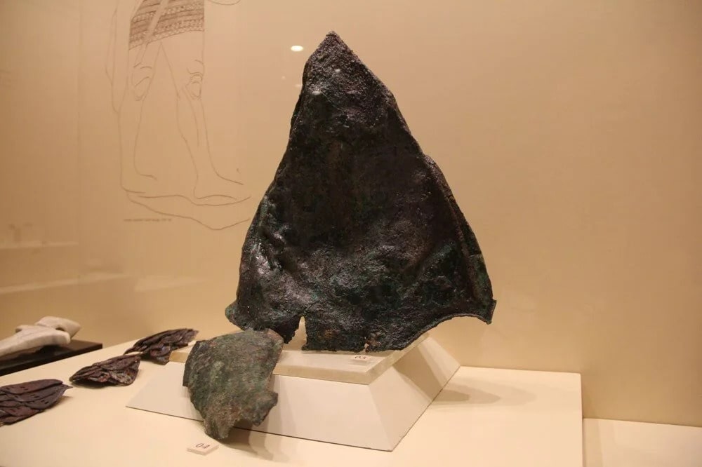 A rare 3,300-year-old bronze helmet from the Hittite Empire is on display at the Çorum Archaeology Museum