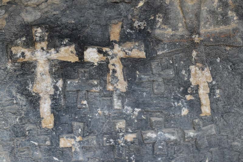 The cross signs found in the 1900-year-old rock church in Diyarbakır, Eğil.





