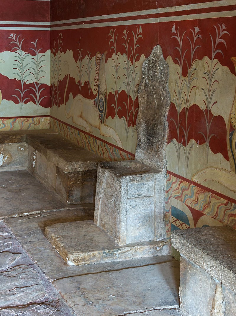 The magnificent throne room of the Knossos Palace is believed to be the oldest throne room in Europe