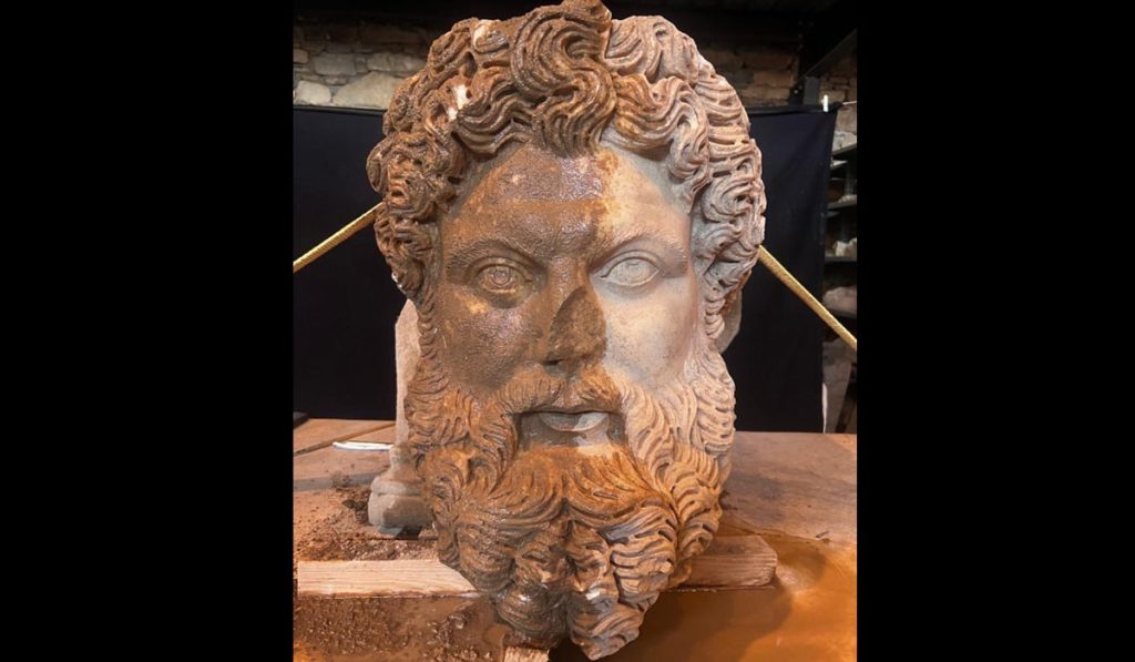 Marble head of the god Zeus.