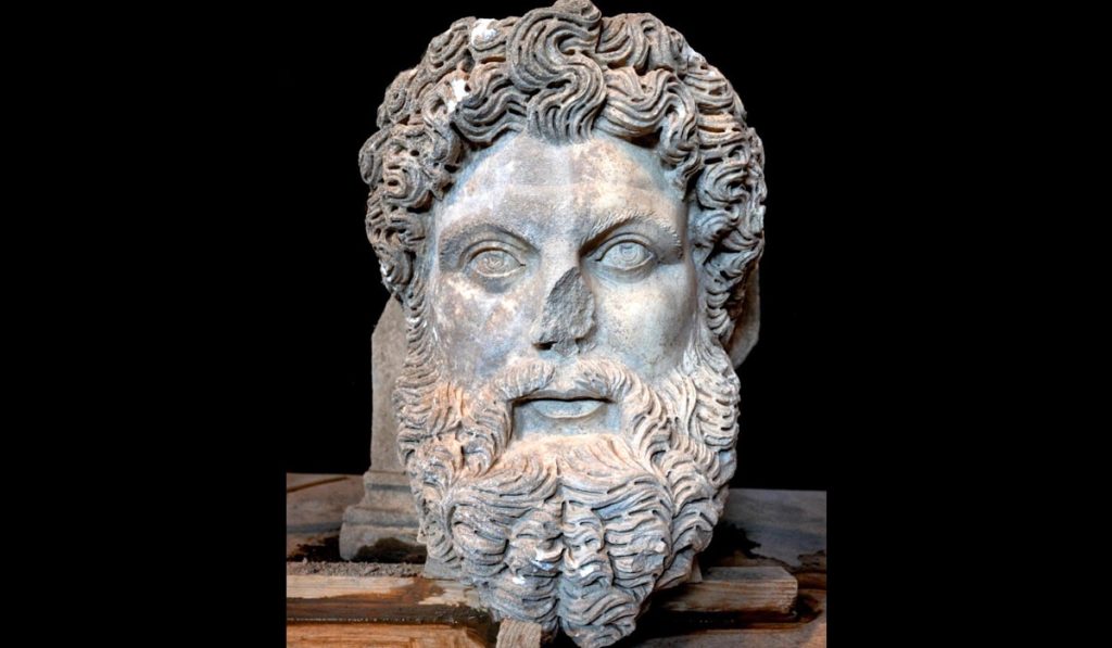 Marble head of the god Zeus.