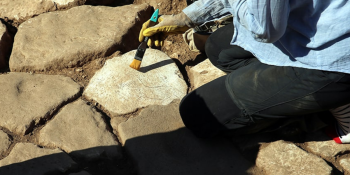 Running wild donkey figure carved into the ground stone discovered in Karahantepe.