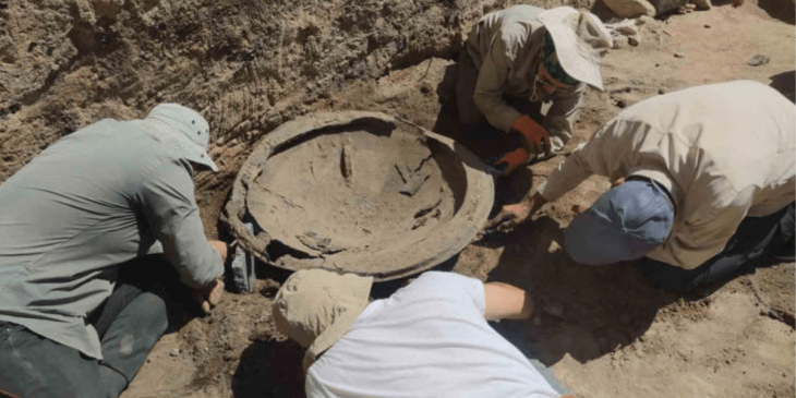 Three bronze shields and a bronze helmet dedicated to the Urartian “god” Haldi discovered in Ayanis fortress.